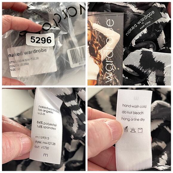 Naked Wardrobe Wrap Top NEW Sz M Style NW-C2128 Black White Zebra Print Sheer - Picture 9 of 9
